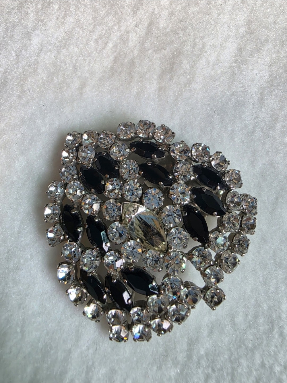 W. Germany Jeweled Brooch & Floral Black & Gold Clip